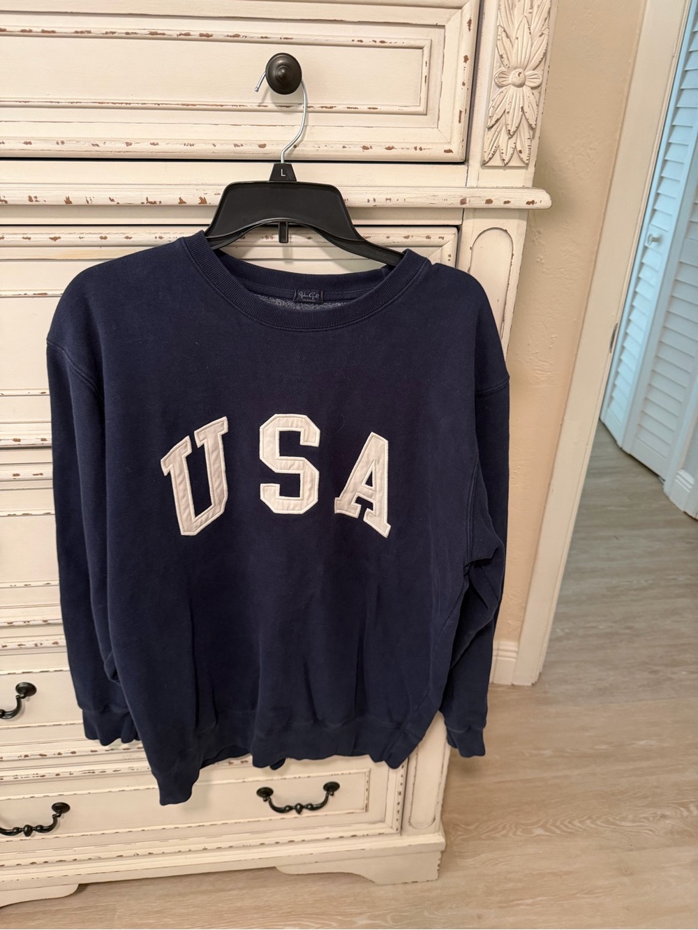 Brandy Melville Navy Crewneck Sweatshirt with White USA Letters